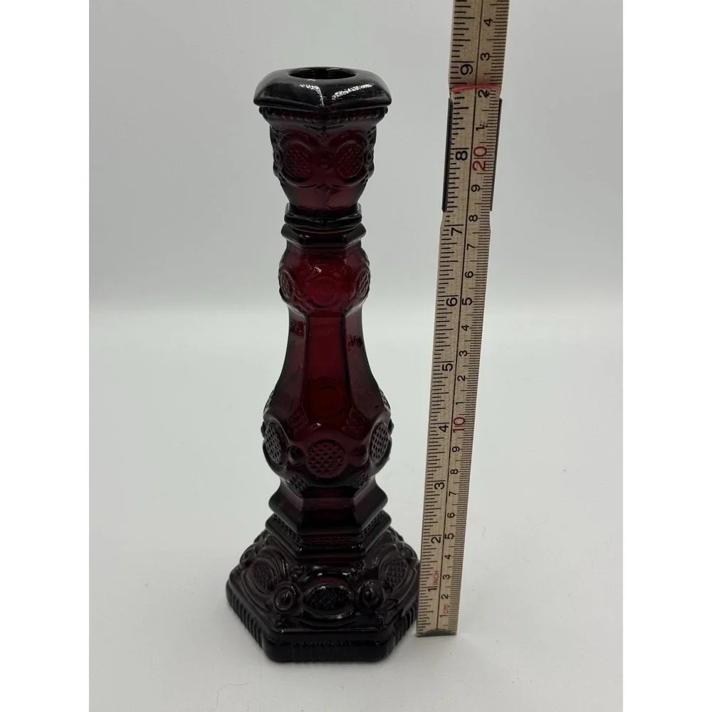 Vintage Avon Cape Cod Ruby Red Glass Candlestick Charisma Cologne Decanter 8